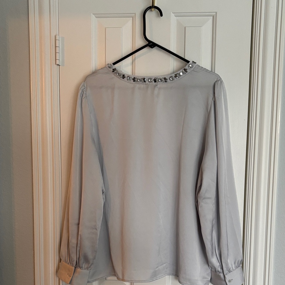 Ann Taylor Silver Blouse with Embellished Neckline - Picture 3 of 3